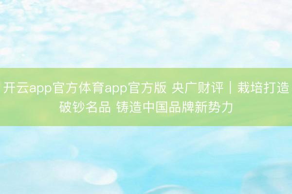 开云app官方体育app官方版 央广财评｜栽培打造破钞名品 铸造中国品牌新势力