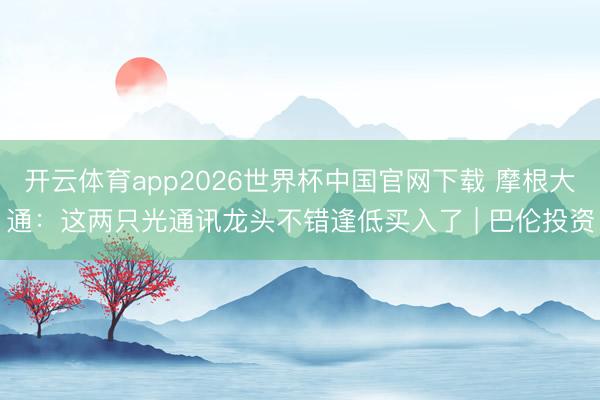 开云体育app2026世界杯中国官网下载 摩根大通：这两只光通讯龙头不错逢低买入了 | 巴伦投资