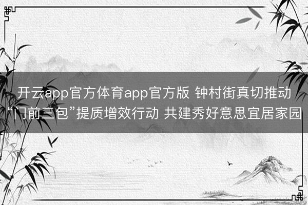 开云app官方体育app官方版 钟村街真切推动“门前三包”提质增效行动 共建秀好意思宜居家园